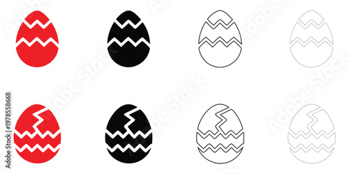 Broken Easter egg icon vector, Easter egg broken egg symbol vector, silhouette and line art illustration
