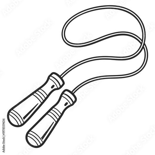 A black and white illustration of a jump rope with handles
