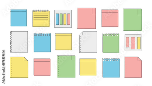 Colorful Notes: A collection of various colorful memo pads and sticky notes, perfect for jotting down reminders, ideas, and messages. Emphasizing the versatility and organization they offer. 