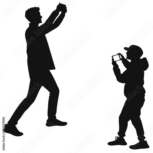 A vector graphic illustration of two men taking photos of each other in silhouette