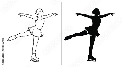 Figure skater in two contrasting styles a light and dark silhouette