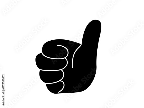 Black thumbs up vector hand gesture. Like, success, approval, yes, and good symbol. Minimalist flat cartoon illustration isolated on white background. Positive choice sign.