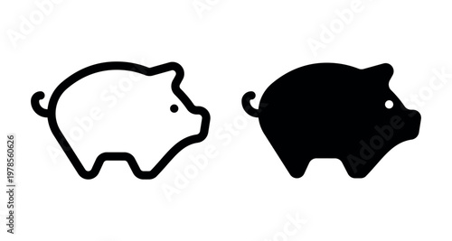 Domestic Pig Animal Silhouette Icon for Agriculture and Farming