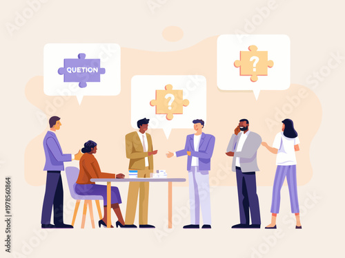 Diverse group collaboratively discussing solutions and problem solving strategies