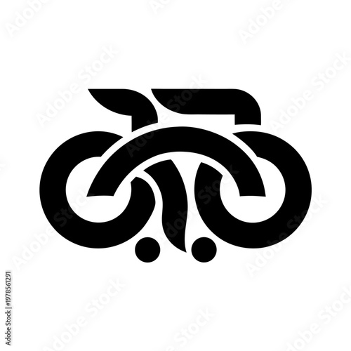 Bicycle logo in minimalist abstract style in black and white on a clean background for cycling brand identity.