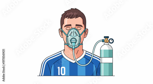 Illustration of Soccer Player with Oxygen Mask and Tank