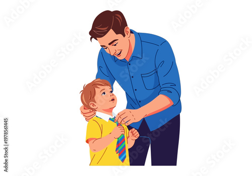 Man helping child with necktie.