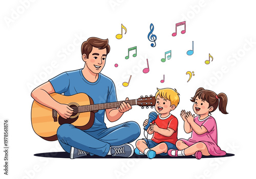 Man playing guitar for little children.