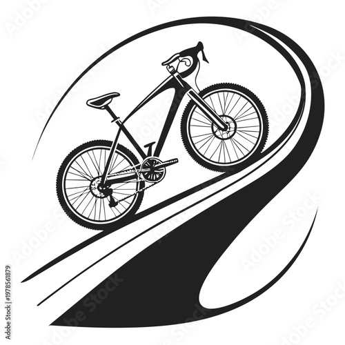 Road bicycle dynamic motion graphic in black and white with clean lines for sports branding.