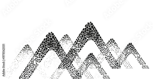 Abstract Stippled Mountain Landscape with Halftone Dots, Black Ink Pointillism Peaks and Gradient Terrain Isolated on Transparent Background, Minimal Japanese Style Nature Illustration