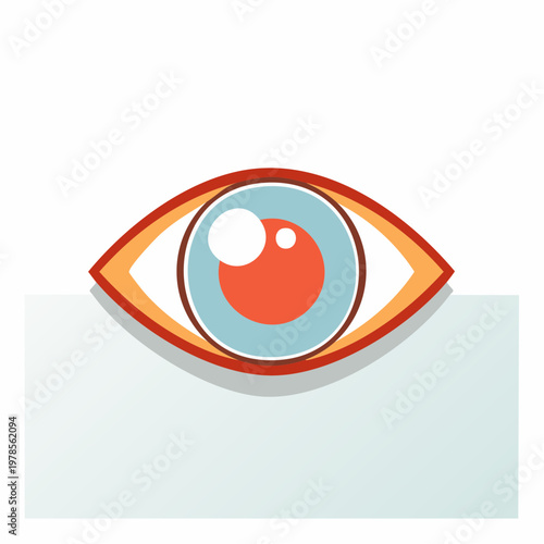 Stylized graphic eye looking over blank banner or placard, vibrant colors