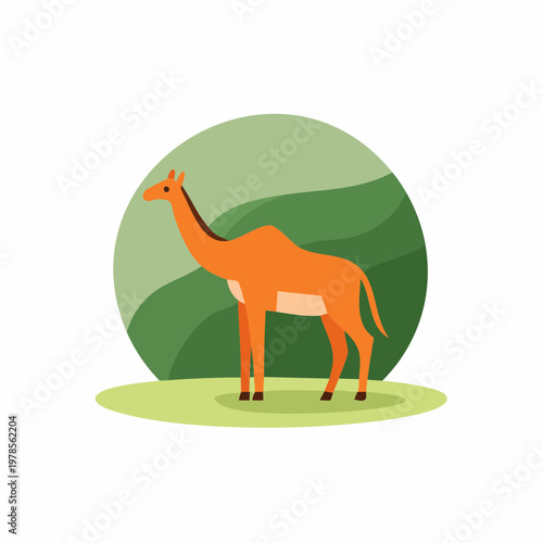 Cartoon camel standing in front of green background