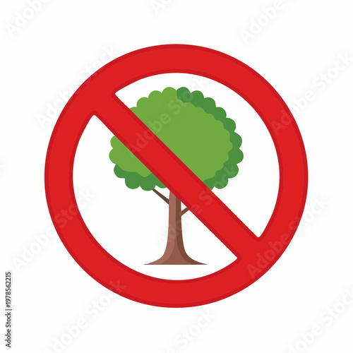 Prohibition sign with an illustration of a tree, symbol for no trees allowed