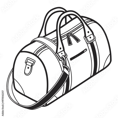 A minimalist line art illustration of a duffel bag with a sleek design