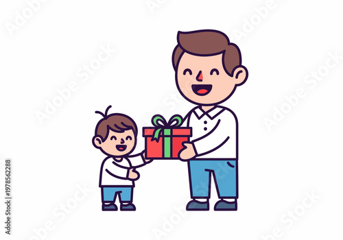 Man giving gift to little boy.