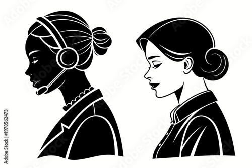 A vector graphic illustration of two women in a minimalist design style