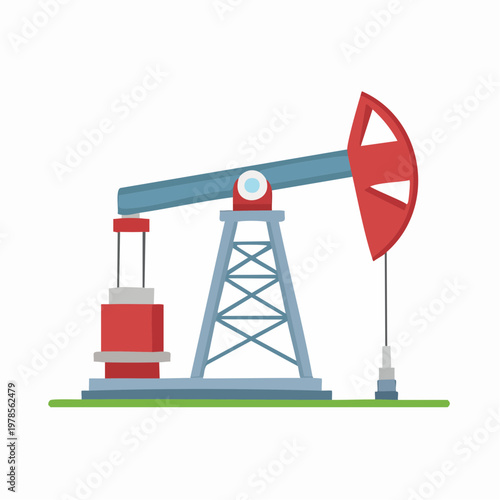 Cartoon oil pump jack illustration, drilling equipment, flat design.