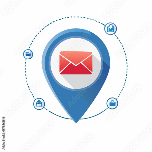 Email location icon and network connections, vector illustration