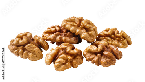 Foto Pile of shelled walnut halves, isolated on transparent background