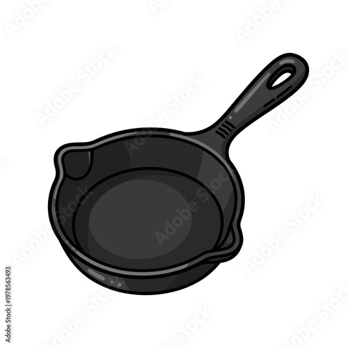 A black cast iron skillet with a single loop handle for easy gripping