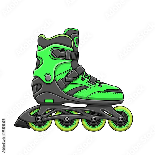 Bright green inline roller skate with protective features and four wheels