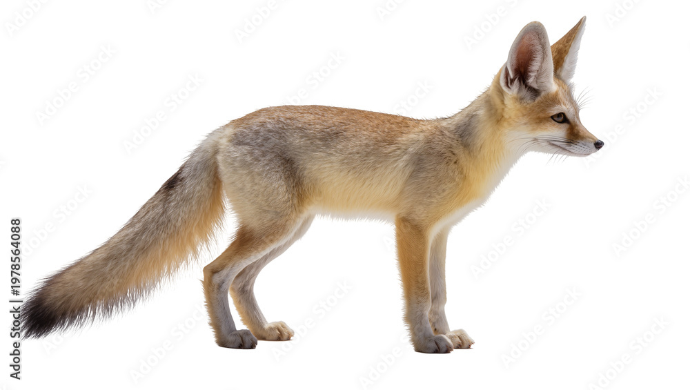 Fototapeta premium Fennec fox with large ears standing, isolated on transparent background