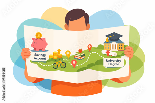 Student Education Savings Plan and Academic Success Roadmap Vector