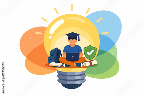 Education Insurance Concept with Student inside a Lightbulb
