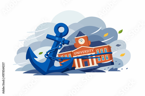 Education Insurance Concept with Anchor Protecting University Building