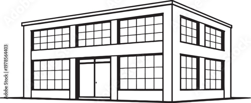 Industrial loft house line art modern industrial architecture factory style windows home outline vector illustration