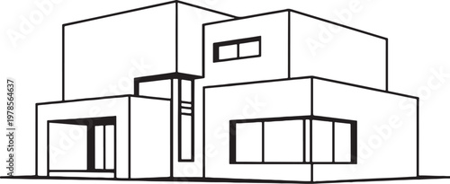 Brutalist house line art modern brutalist architecture geometric concrete style home outline vector illustration