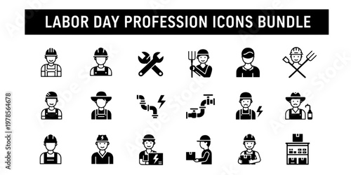 Fotografie Organized minimalist icon bundle for Labor Day celebration featuring various pro
