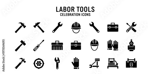 Minimalist Labor Tools Celebration Icons Professional Informational Set for Construction and Work