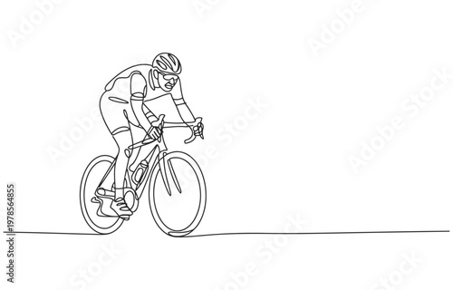 Road cyclist in minimalist line drawing with white background line art illustration movement competition outdoors activity headwind concentration training exercise competitive athletic