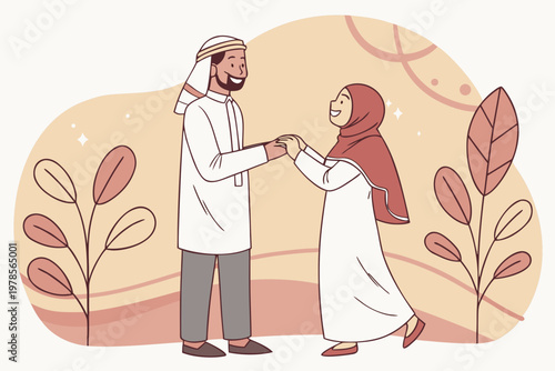 Joyful Arab Couple in Traditional Attire.