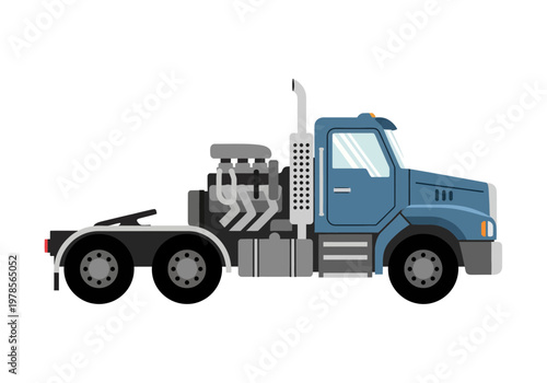 Blue Semi Truck Illustration Side View.