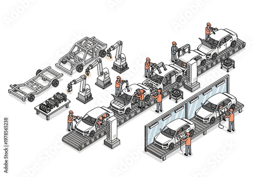 Automotive Assembly Line Production Process Diagram.
