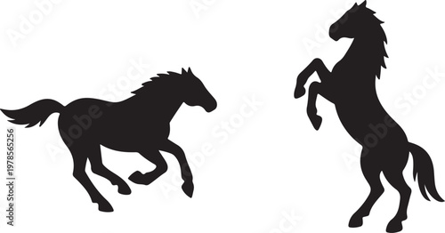 "Horse Silhouettes Set: Running and Rearing Poses for Animal, Wildlife, and Equestrian Illustrations"