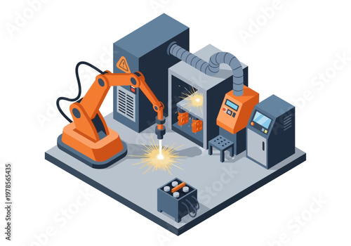 Industrial Robot Arm in Factory Setting.