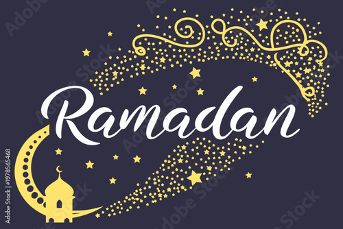 Ramadan Kareem Greeting with Moon and Stars.