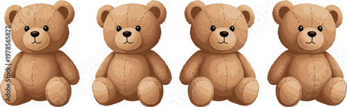 Set of cute teddy bear plush toys in different poses soft brown stuffed animals cartoon style vector illustration collection isolated on background