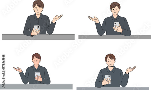 Young Man Holding Smartphone Presenting New Mobile Application Technology While Gesturing with Hand for Digital Marketing