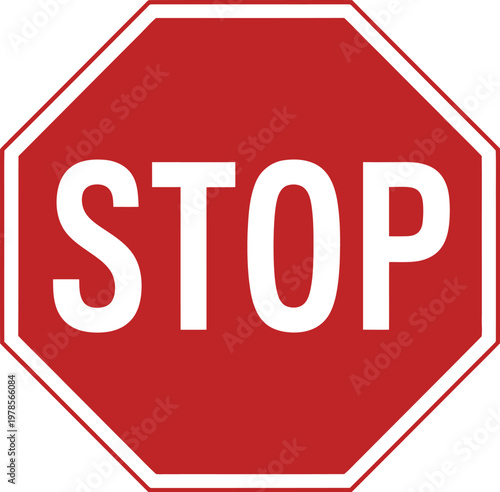 Red stop sign icon vector, flat design traffic control symbol with octagonal shape representing stop warning road safety and restriction concept.