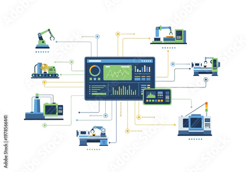Industrial Control System with Various Machinery.