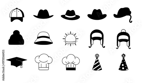 Hat icon set with various styles in flat design for mobile and web UI isolated on white background vector