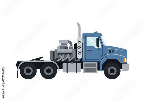 Blue Semi Truck Cab and Chassis Illustration.