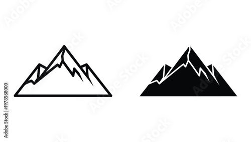 Contrasting visual styles of mountain silhouettes against simple triangular bases