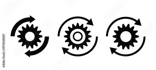 Sync process vector icons set, data sync and refresh symbols, update and transfer icons, cloud synchronization concept, clean vector design elements for mobile apps, web platforms, and technology syst