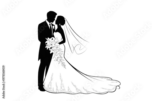 Groom and bride sharing a romantic dance moment on their wedding day Vector