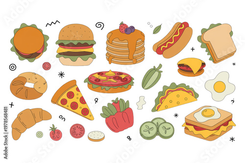 Colorful assortment of various types of pizza slices and flatbreads Vector